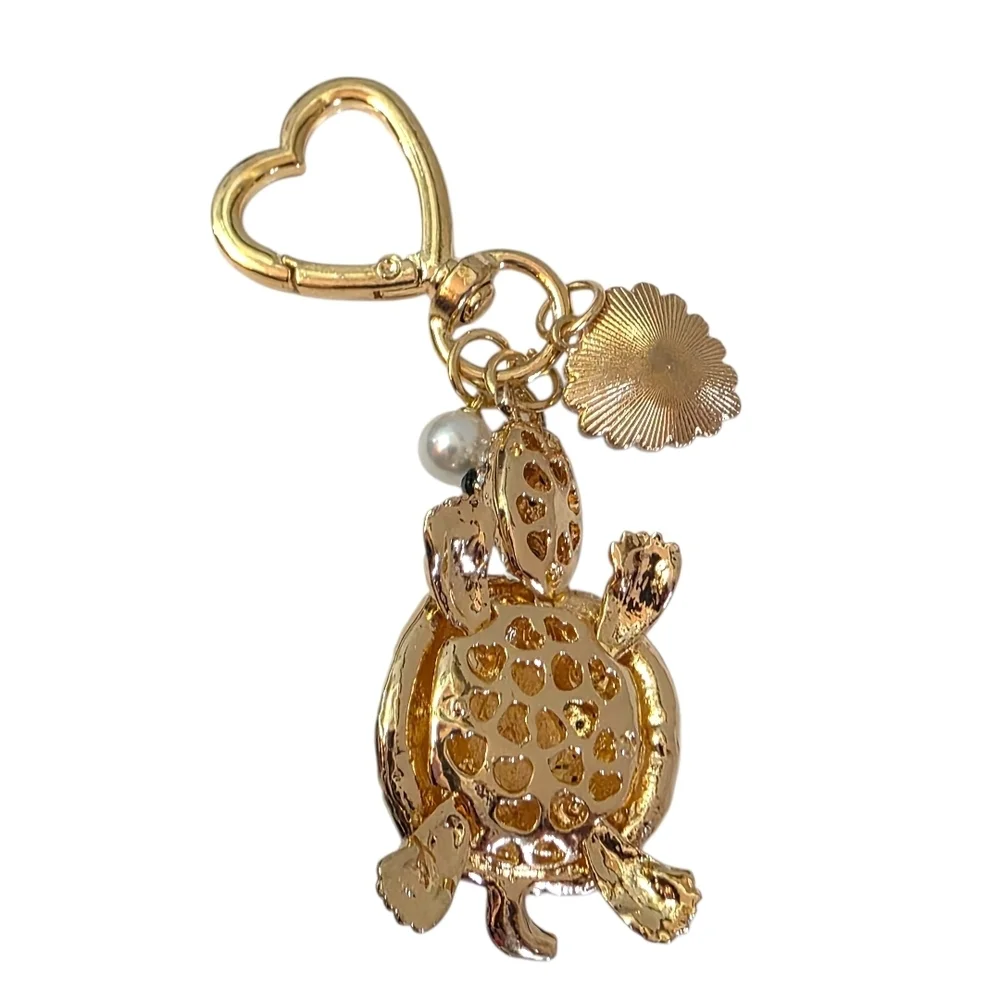 Rhinestone Turtle Purse Charm Keychain Gold NWT